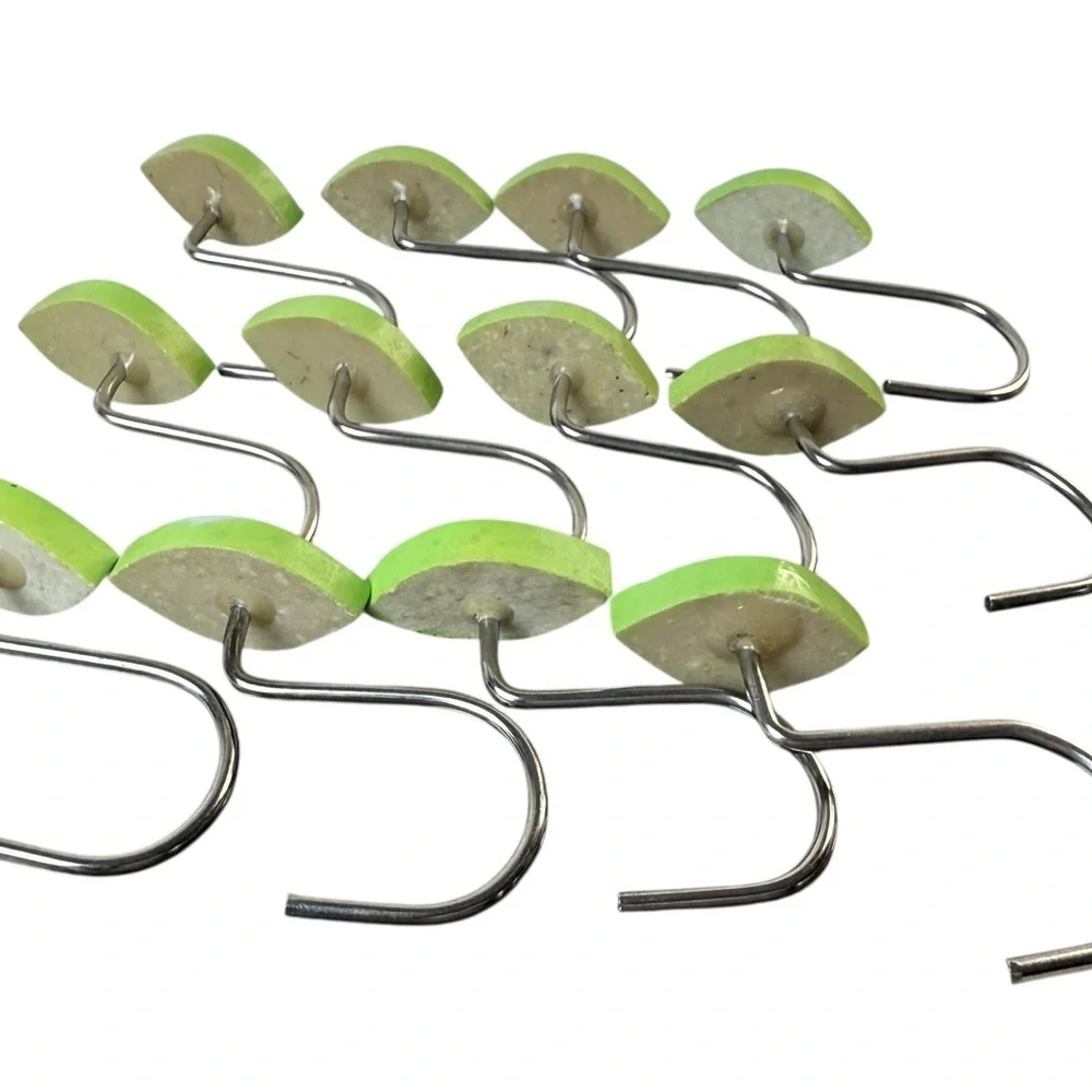 Vintage SET of 12 Shower Curtain Hooks Resin Leaf Wood Look MCM Retro Green Grey